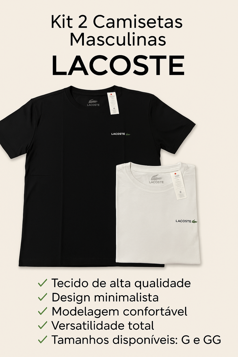 Kit 2 Camisetas Lacoste Masculinas - Preta e Branca